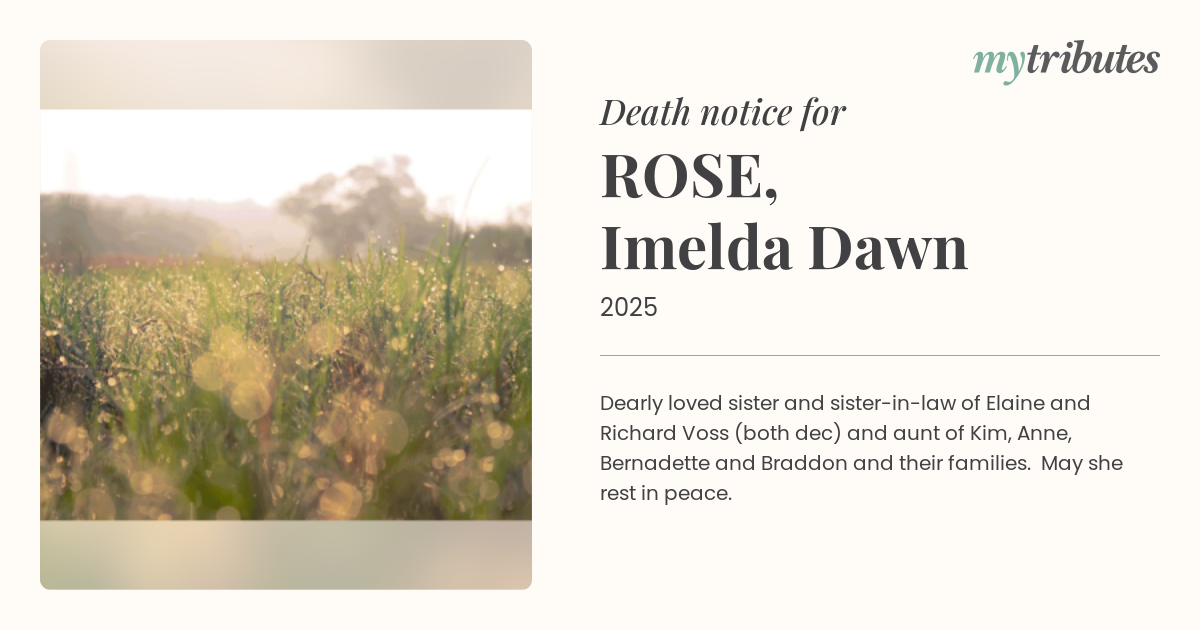 Tributes Flow for Imelda Dawn Rose: Remembering a Beloved Sister, Aunt, and Family Matriarch