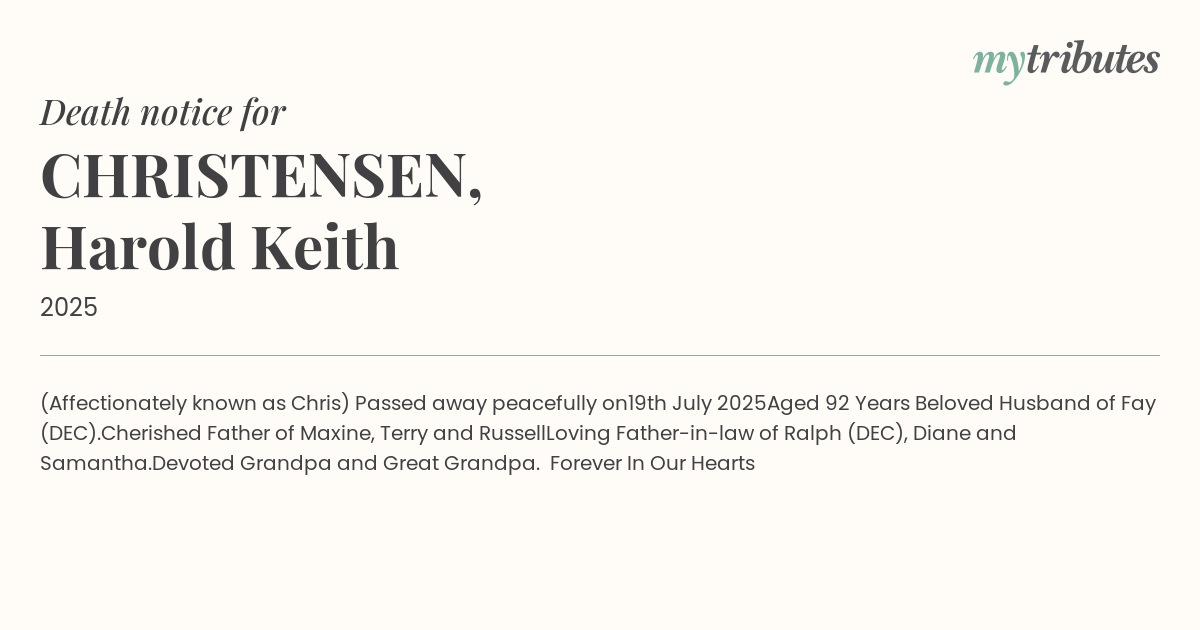 CHRISTENSEN, Harold Keith