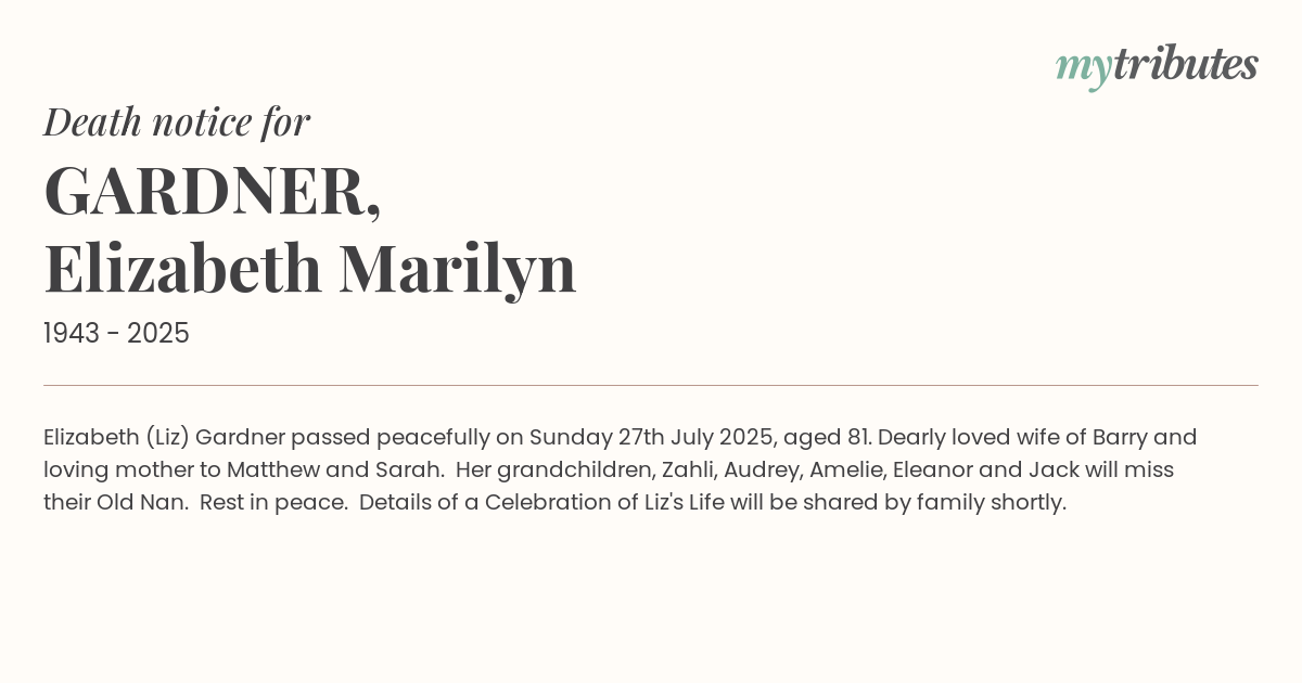 GARDNER, Elizabeth Marilyn