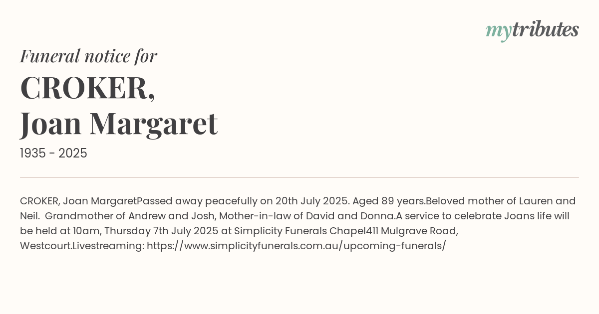 CROKER, Joan Margaret