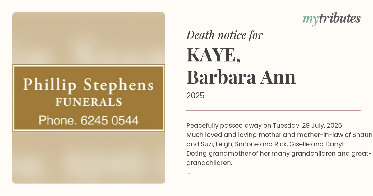 Beloved Barbara Kaye: A Life of Love and Family Remembered