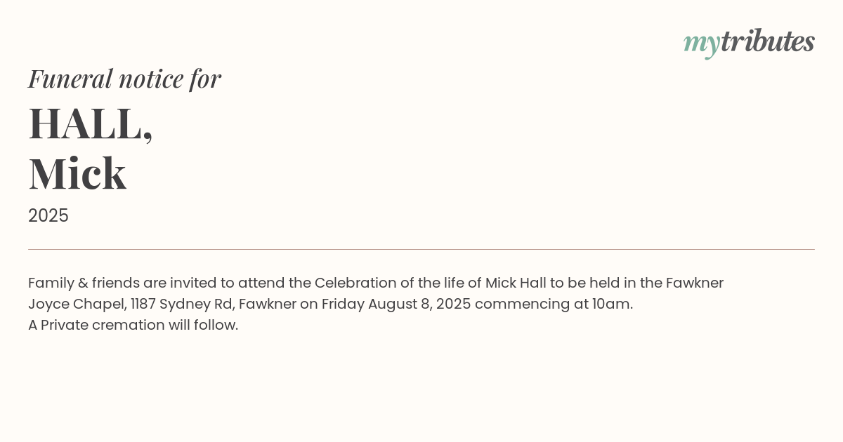 Beloved Mick Hall Celebrated: A Farewell Gathering in Fawkner