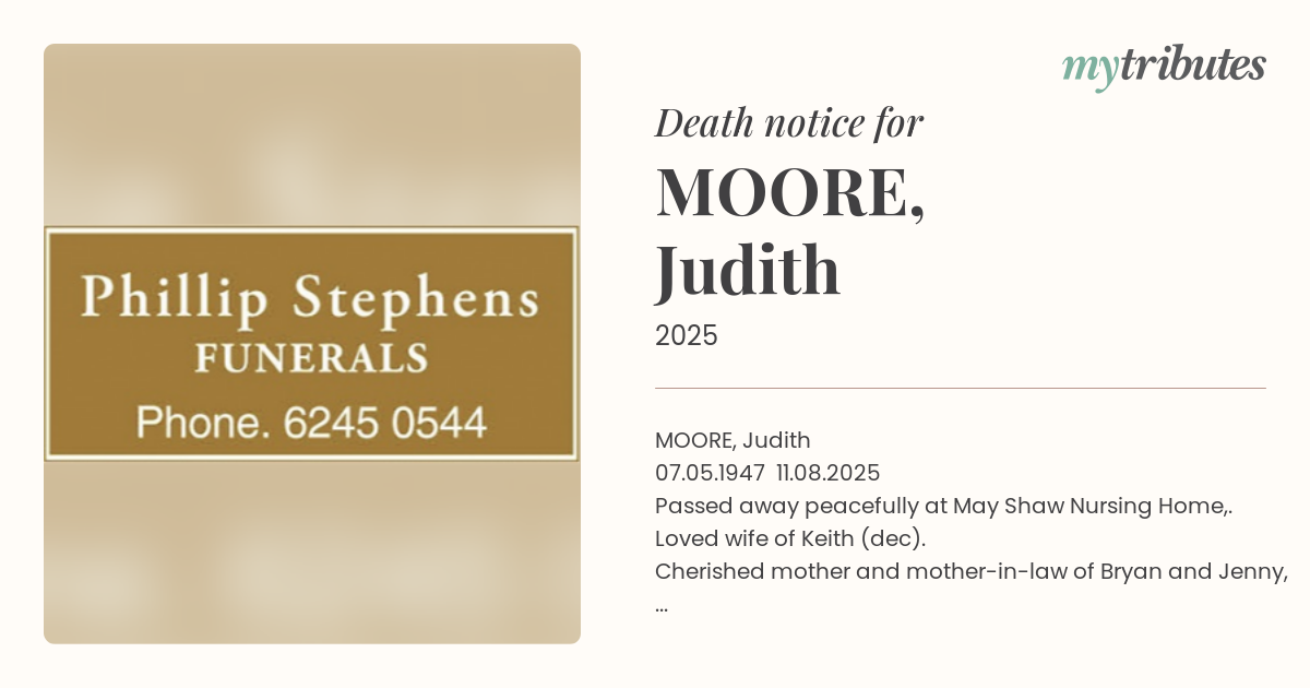 Beloved Judith Moore Remembered: A Life of Family and Love