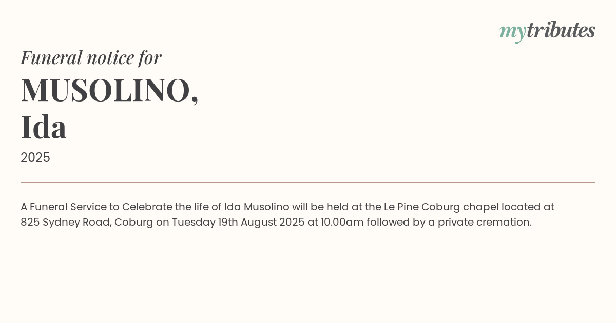 Beloved Ida Musolino Remembered in Heartfelt Coburg Service