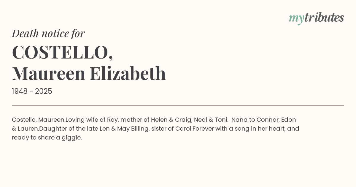 COSTELLO, Maureen Elizabeth
