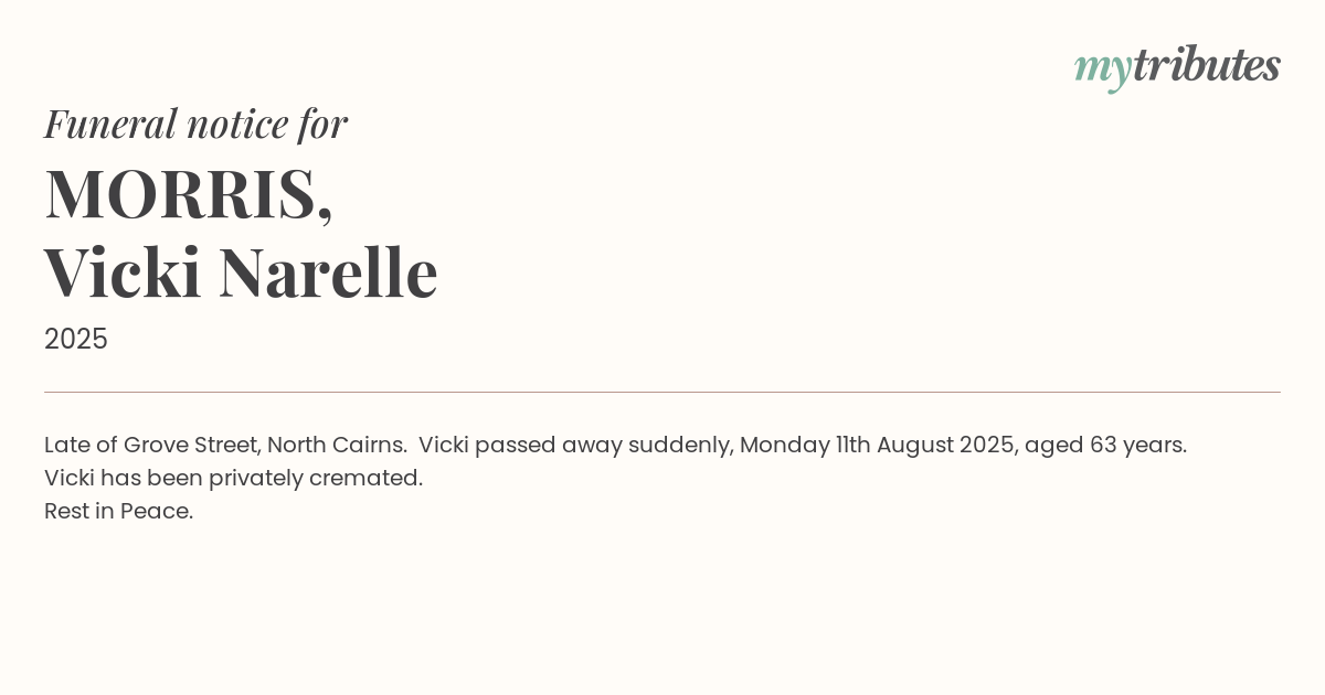 MORRIS, Vicki Narelle