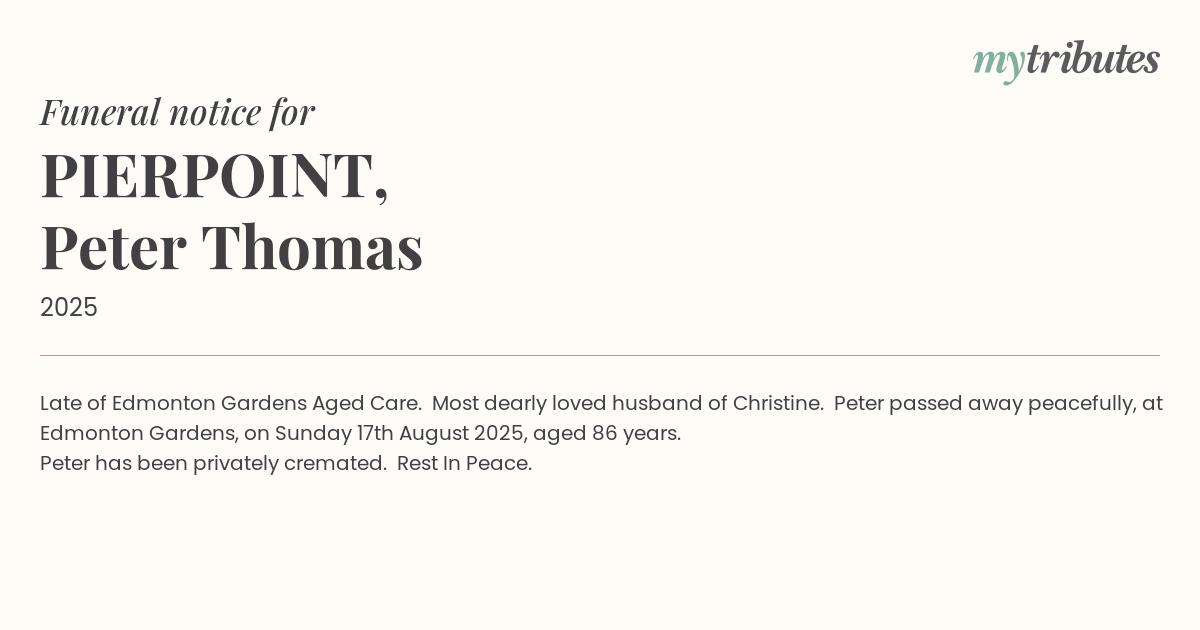PIERPOINT, Peter Thomas