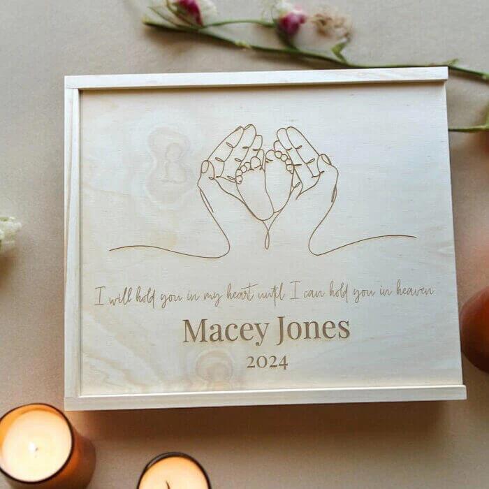 Hold precious memories close with this tenderly crafted Infant Memorial Wooden Keepsake Box, created to...