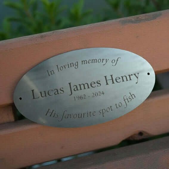 A place once shared, a moment often remembered. This personalised oval memorial bench plaque is a...