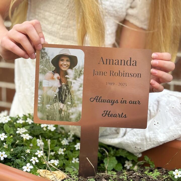 Create a peaceful place of remembrance with this beautifully personalised photo memorial garden plaque...