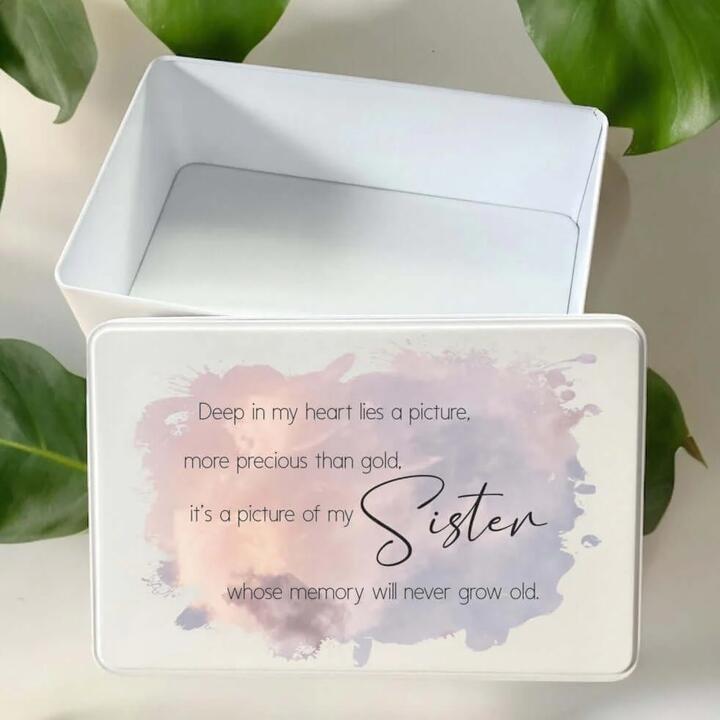 Some bonds are forever, held quietly in the heart. This sister memorial keepsake tin is a beautiful and...