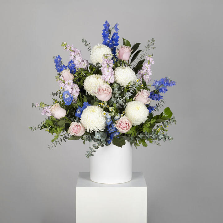 The Funeral Chapel Bowl in Pastel is a tender and elegant floral arrangement designed to honour and...