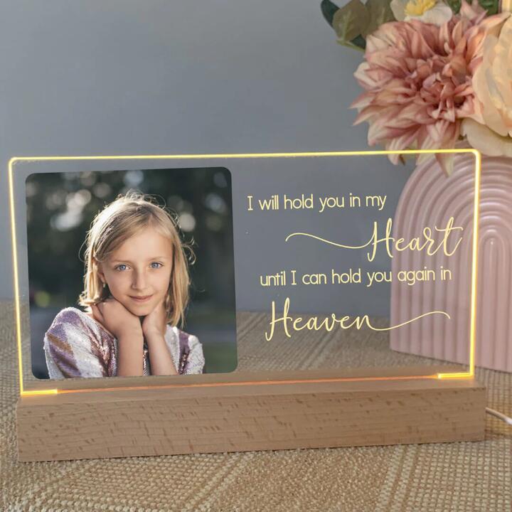This beautiful memorial plaque is printed with a photo &amp; name and a beautiful saying “I will hold...