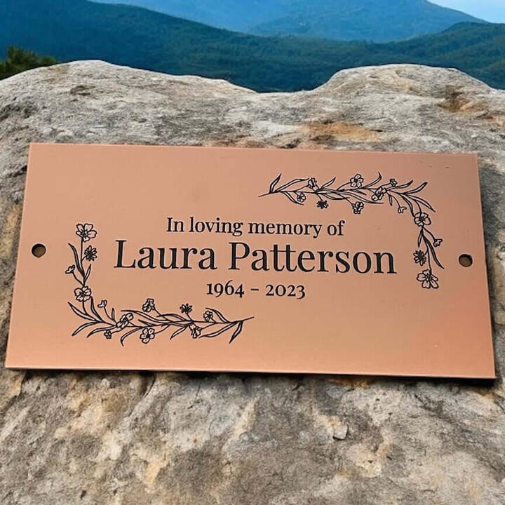 Memorial Bench Plaque, This elegantly designed plaque is crafted to grace a bench or tree, serving as a...
