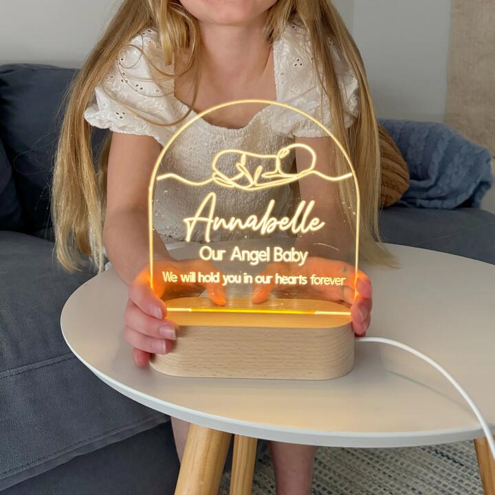 Infant loss gift light is personalised &amp; printed with a delicate illustration &amp; custom wording.