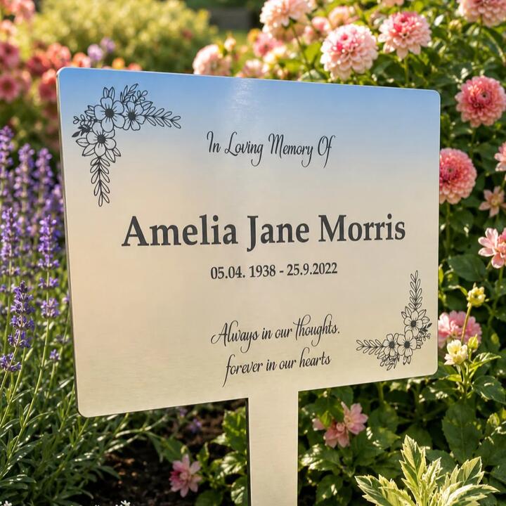 Memorial Garden Plaques crafted from UV-resistant acrylic-based laminate, 3.2mm thick yet remains...