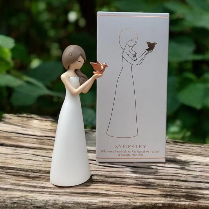 Sympathy Gift Statue of graceful woman adorned with a jewel in her hair and holding a beautiful rose...
