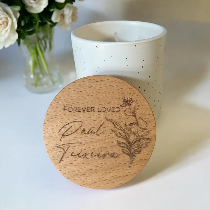 Personalised memorial soy candle with calming lavender and citrus notes. Hand poured in Australia with...