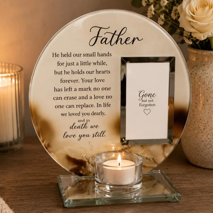 Remember a special father with this glass candle holder frame. A heartfelt loss of father sympathy gift...
