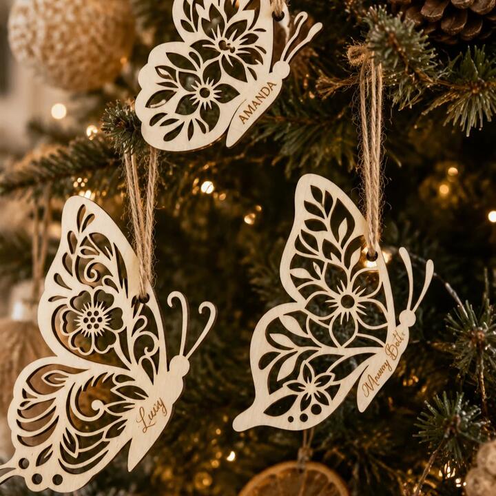 Set of 3 personalised wooden butterfly ornaments cut from poplar timber. Ships from Australia in 2-3...