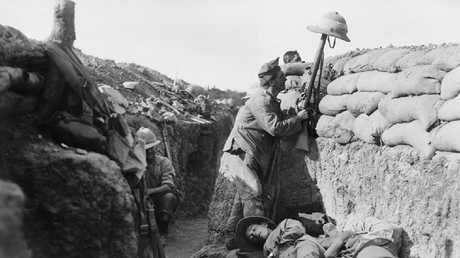Men of the 9th Battalion Australian Imperial Force at an unknown location in Gallipoli. The men of the 9th often preferred to wear pith helmets rather than the slouch hat.