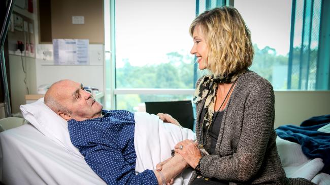 Olivia Newton-John with patient Giovanni Fongaro. Picture: Nicole Cleary