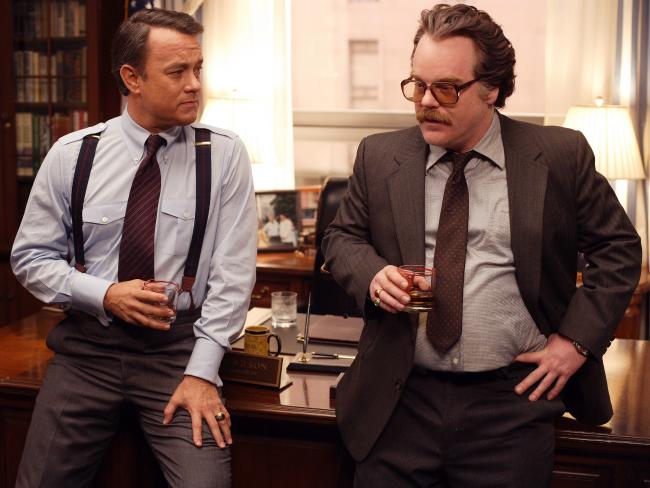 Tom Hanks with Philip Seymour Hoffman in scene from Charlie Wilson's War which earned Hoffman a BAFTA  nomination for Best supporting actor.