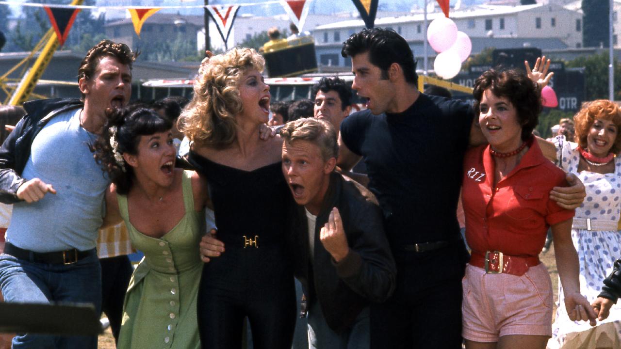Jeff Conaway, Olivia Newton-John, John Travolta and Stockard Channing in Grease.