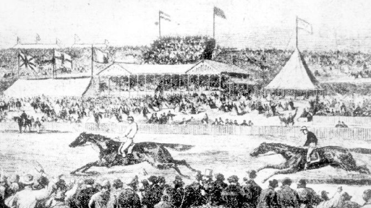 A sketch of racehorse Archer winning 1861 Melbourne Cup.