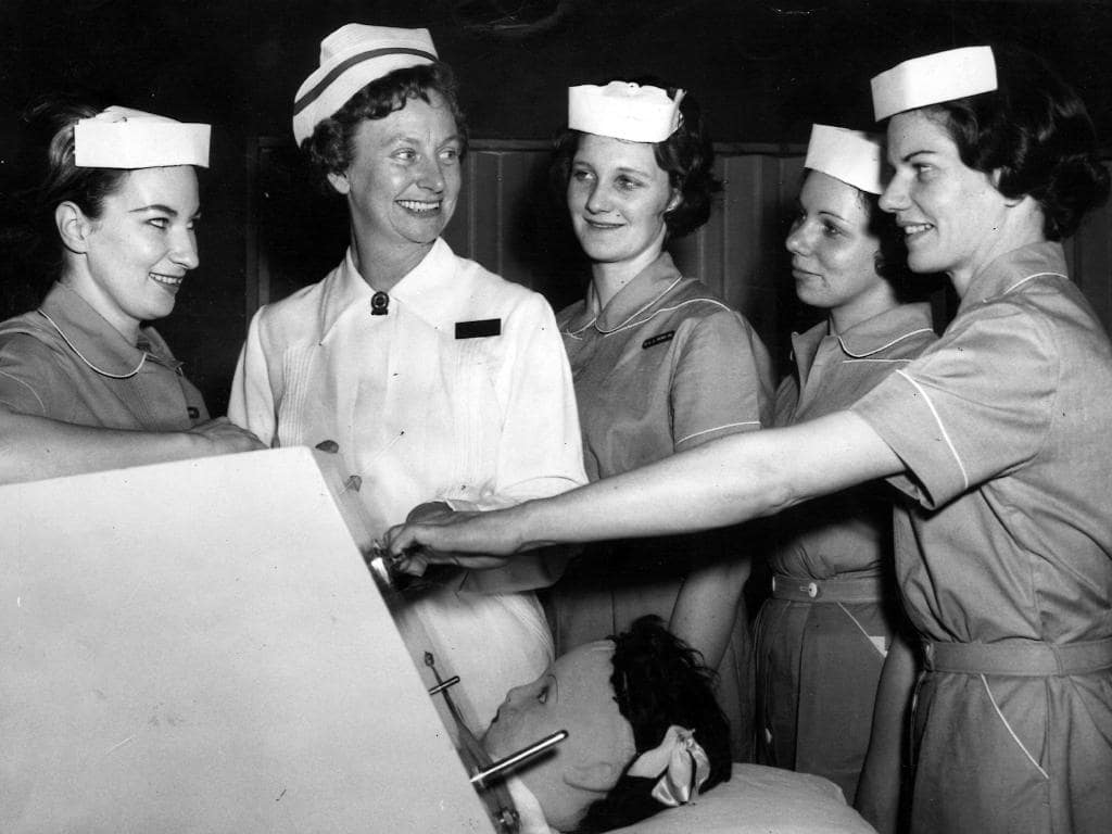 Matron Vivian Bullwinkel with some of her nursing staff at Fairfield Hospital.