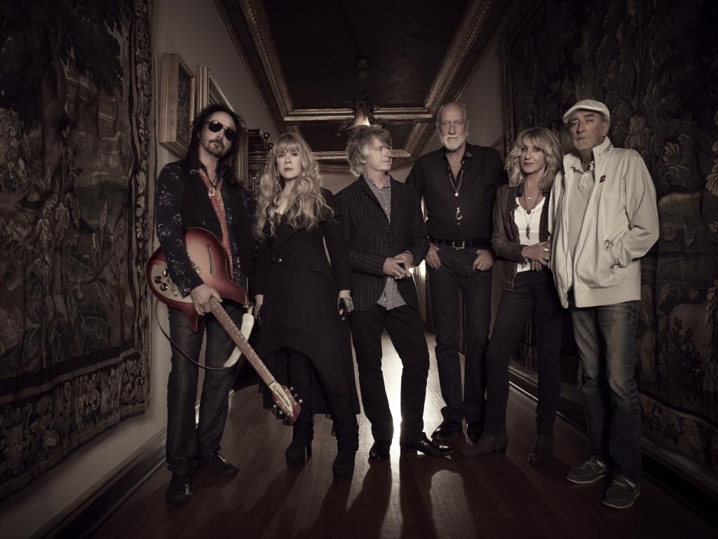 The latest Fleetwood Mac line-up is (left to right) Mike Campbell, Stevie Nicks, Neil Finn, Mick Fleetwood, Christine McVie and John McVie. Pic: Supplied