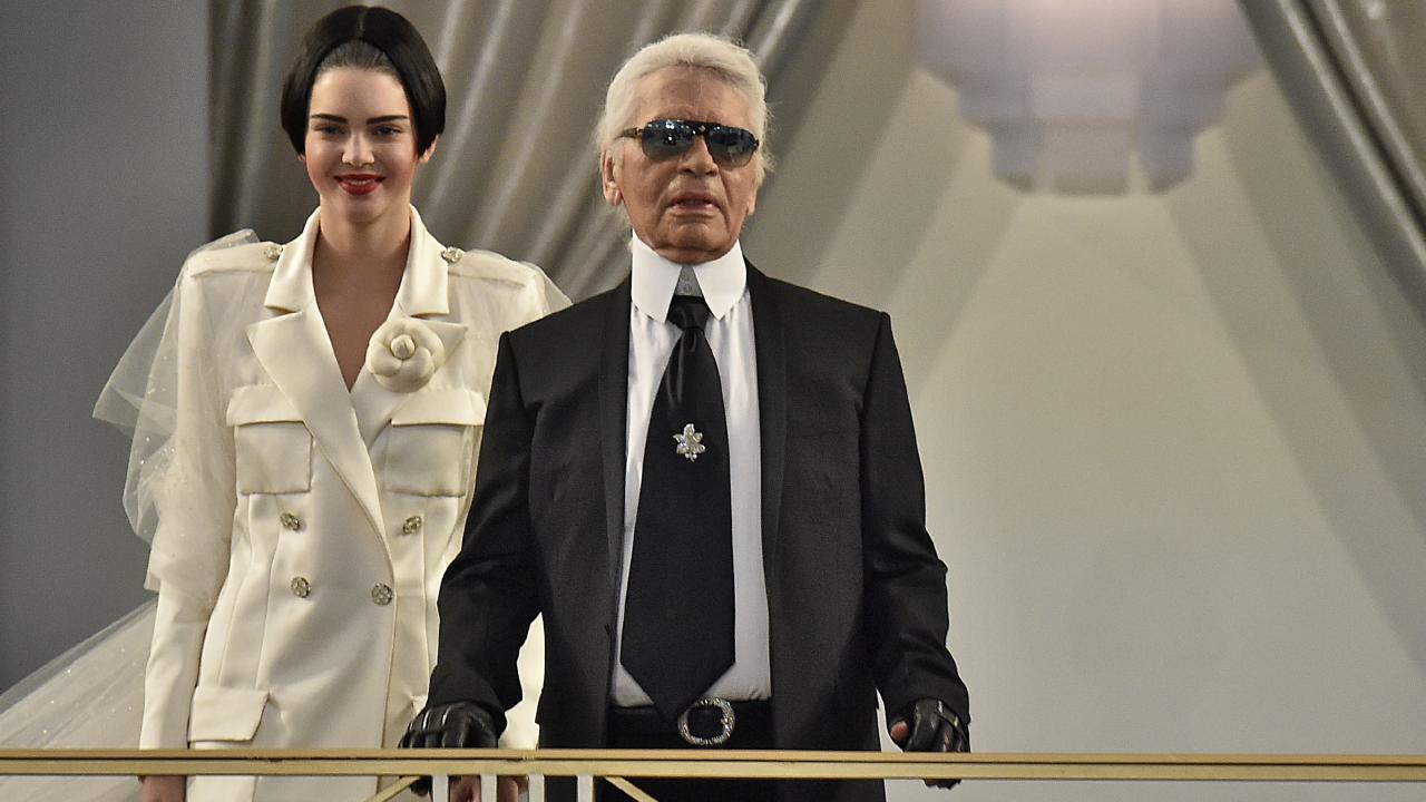 Kendall Jenner and Lagerfield walk the runway during the Chanel show as part of Paris Fashion Week Haute Couture Fall/Winter 2015/2016. Picture: Victor Virgile/Gamma-Rapho via Getty Images