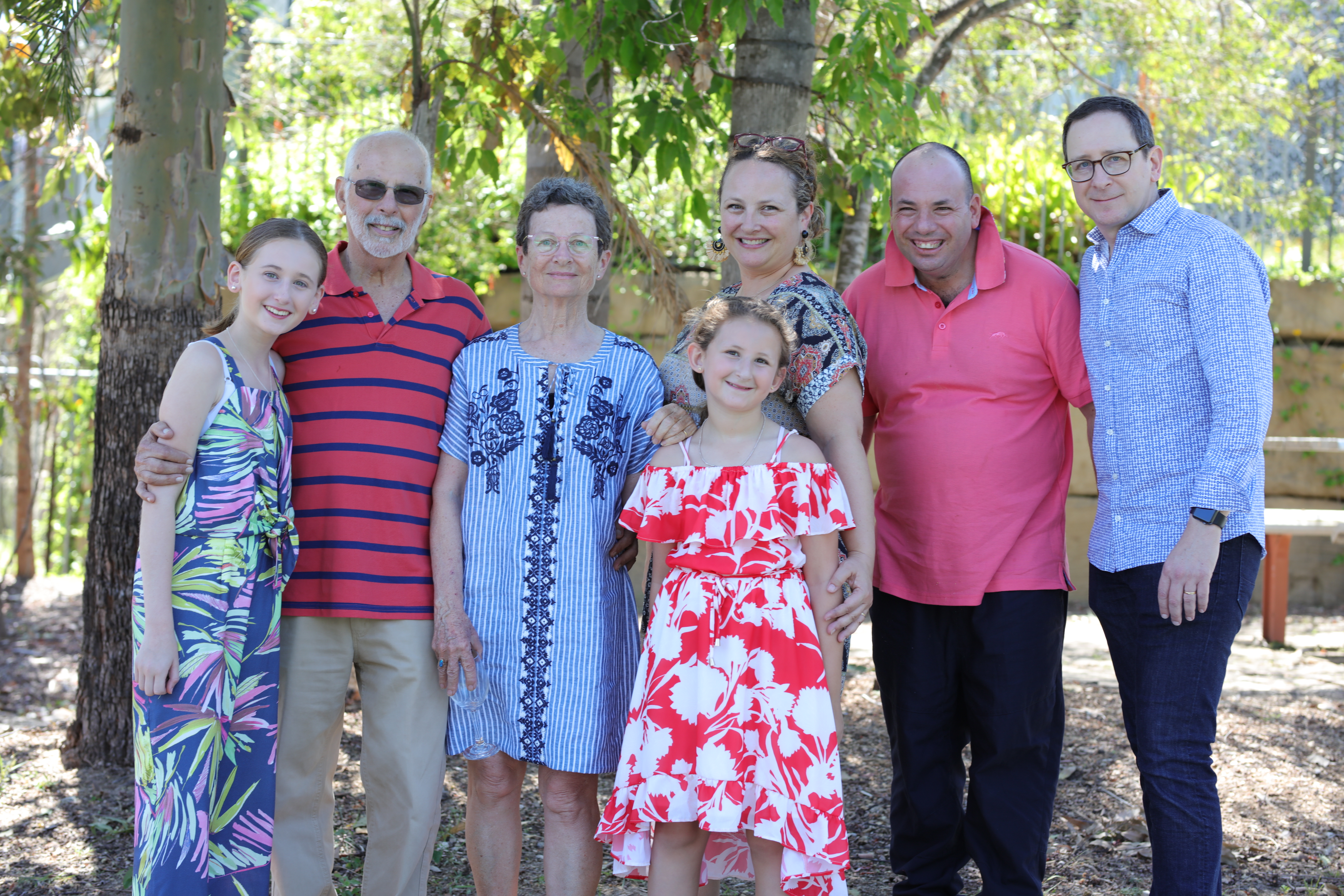 Michael J Solomon (OAM), second from left, pictured with his wife Rosemary, granddaughters Ella (left) and Sophie (right), children Leah and Josh and son-in-law Jason.