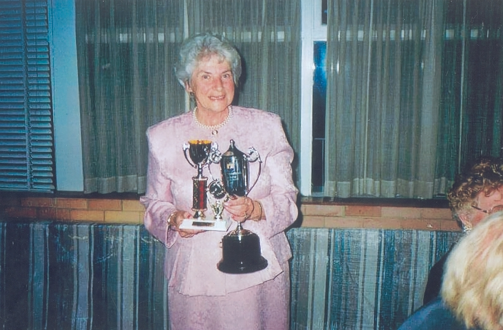 Rose with her bowling trophies
