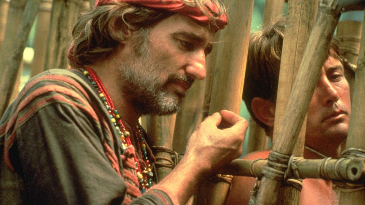 Actor Martin Sheen with Dennis Hopper in Apocalypse Now.