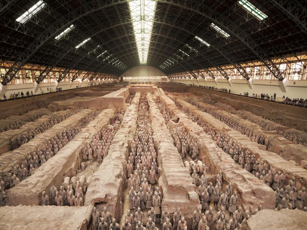 It's estimated the excavated pits contain more than 8000 figures, each life-size and with their own facial characteristics and expressions. Poised in battle about 40 minutes outside of Xi'an, the capital of China's Shaanxi province, the terracotta warriors are one of China's national treasures.