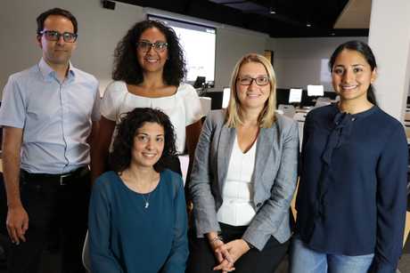 Professor Anna Giacomini in the field, with environmental engineers Dr Marina Santise, Dr Nazarena Bruno and geotech engineer Saadia Arain at The University of Newcastle.
