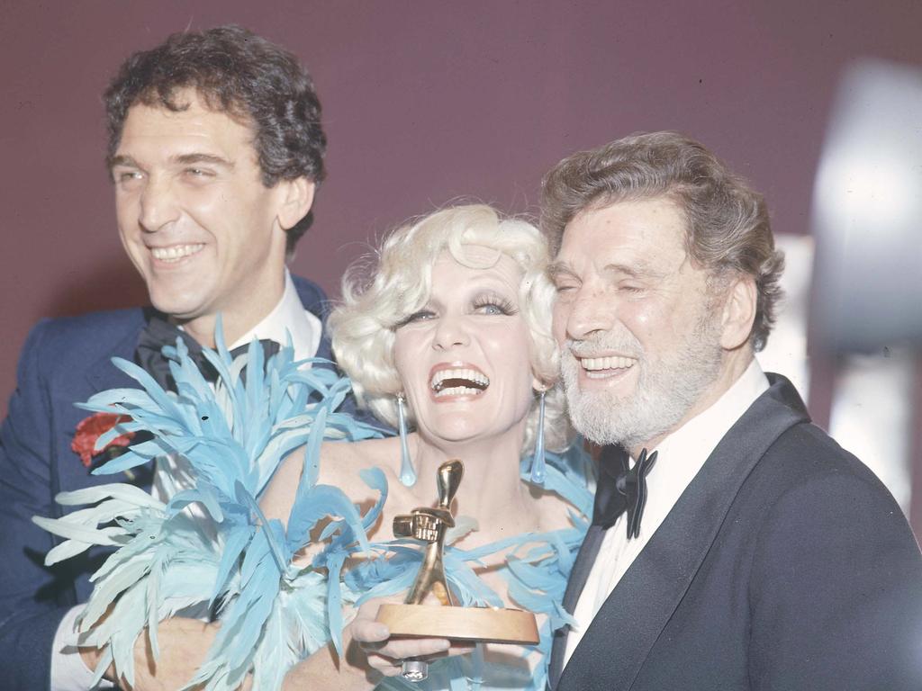Jeanne Little with Don Lane and US actor Burt Lancaster after her Gold Logie win in 1977. Picture: Supplied