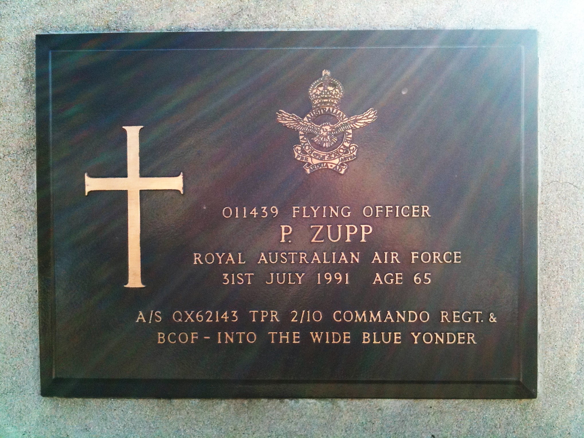 Phillip Zupp's headstone. Photo courtesy of Owen Zupp