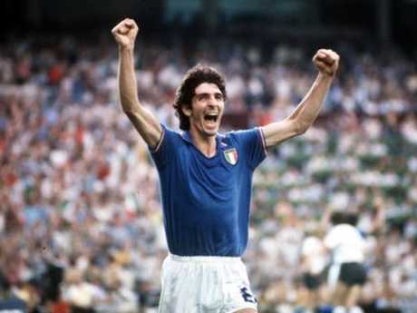 Italy's Paolo Rossi celebrates after scoring the opening goal in the 1982 World Cup Final.