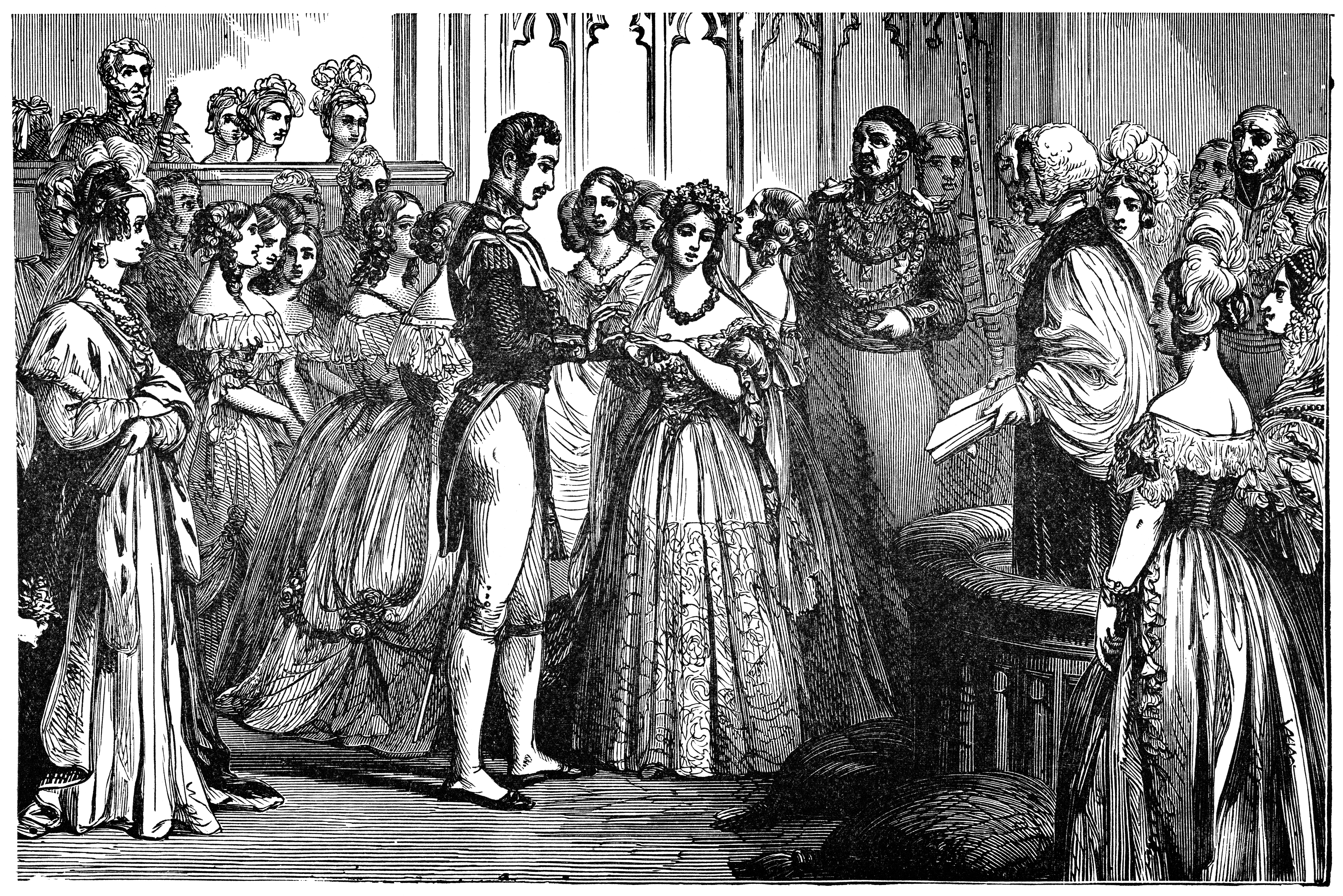 The Wedding of Victoria I, Queen of England and Prince Albert of Saxe-Coburg and Gotha in London, England.