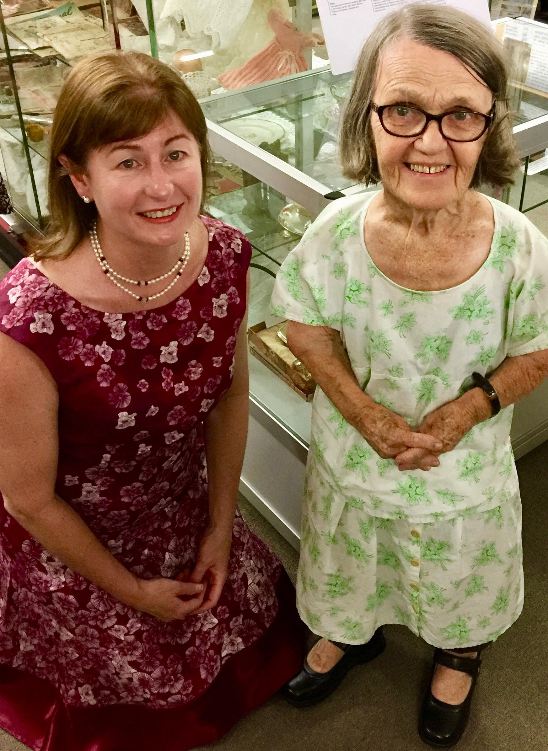 Carmel attends a Passage to Pusan exhibition at the Sandgate & District Historical Society & Museum with her author niece Louise Evans.