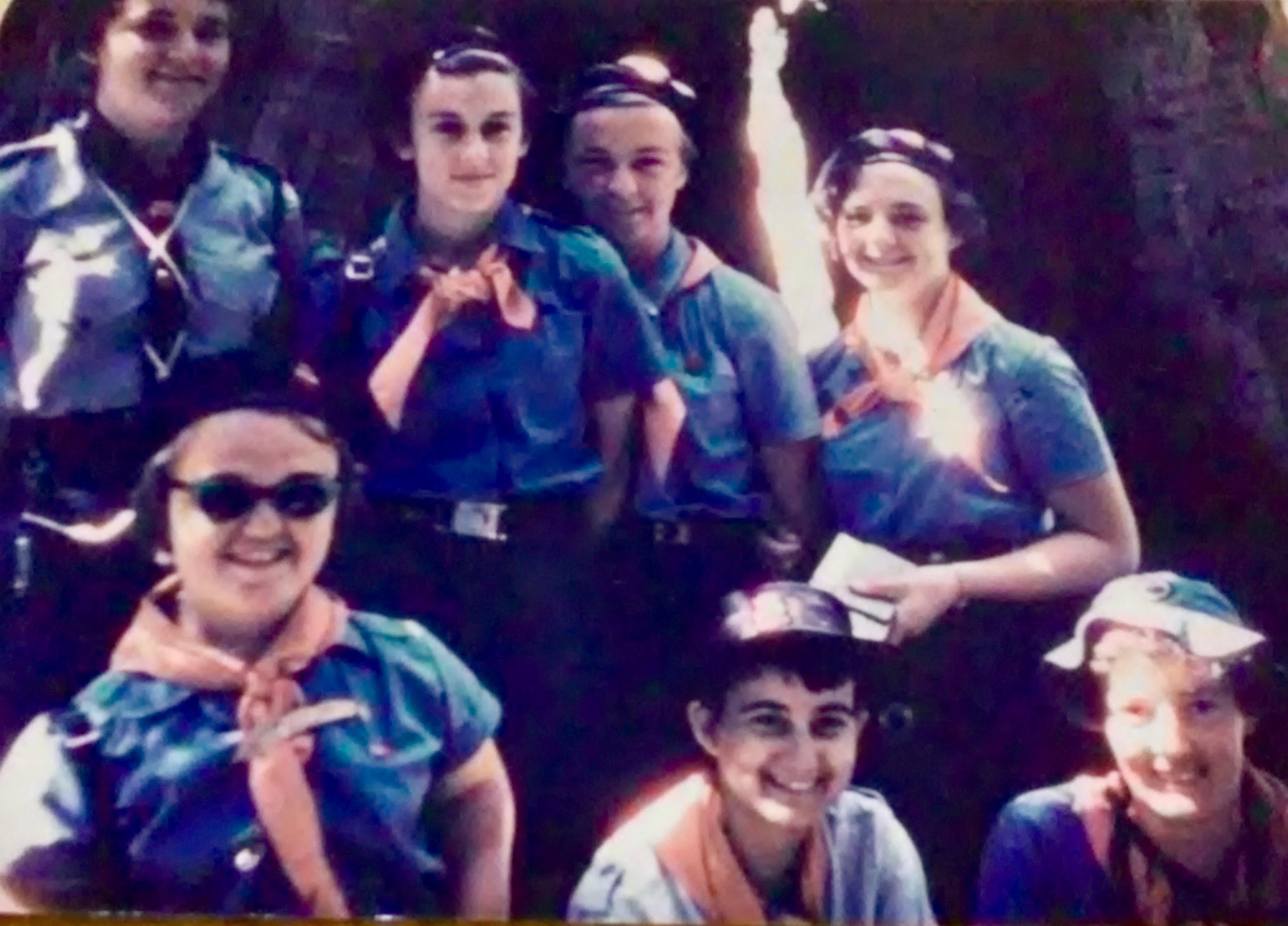 Carmel (in sunglasses), aged 20, helps supervise a Girl Guides Qld camp in 1959.