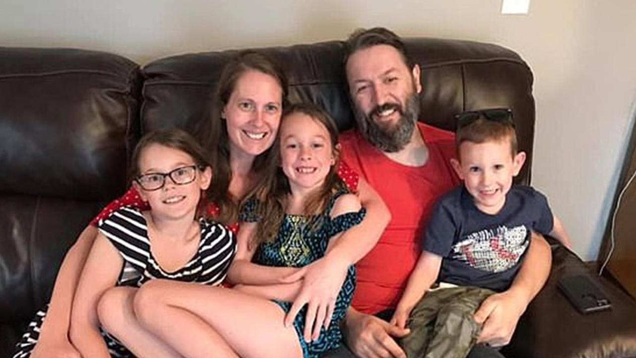 Eric A. Sauser died of leukaemia last month leaving behind wife of 13 years Crystal Sauser and their three children Amelia, Violet and Benjamin. Picture: Crystal Sauser