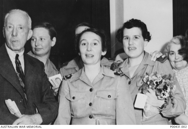 Sister Vivian Bullwinkel (second from the left) and members of the Australian Army Nursing Service at a homecoming celebration.