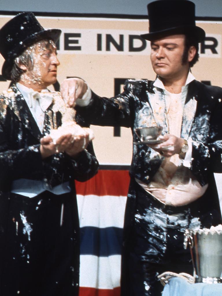 Graham Kennedy and Bert Newton have a pie fight on The Graham Kennedy Show.