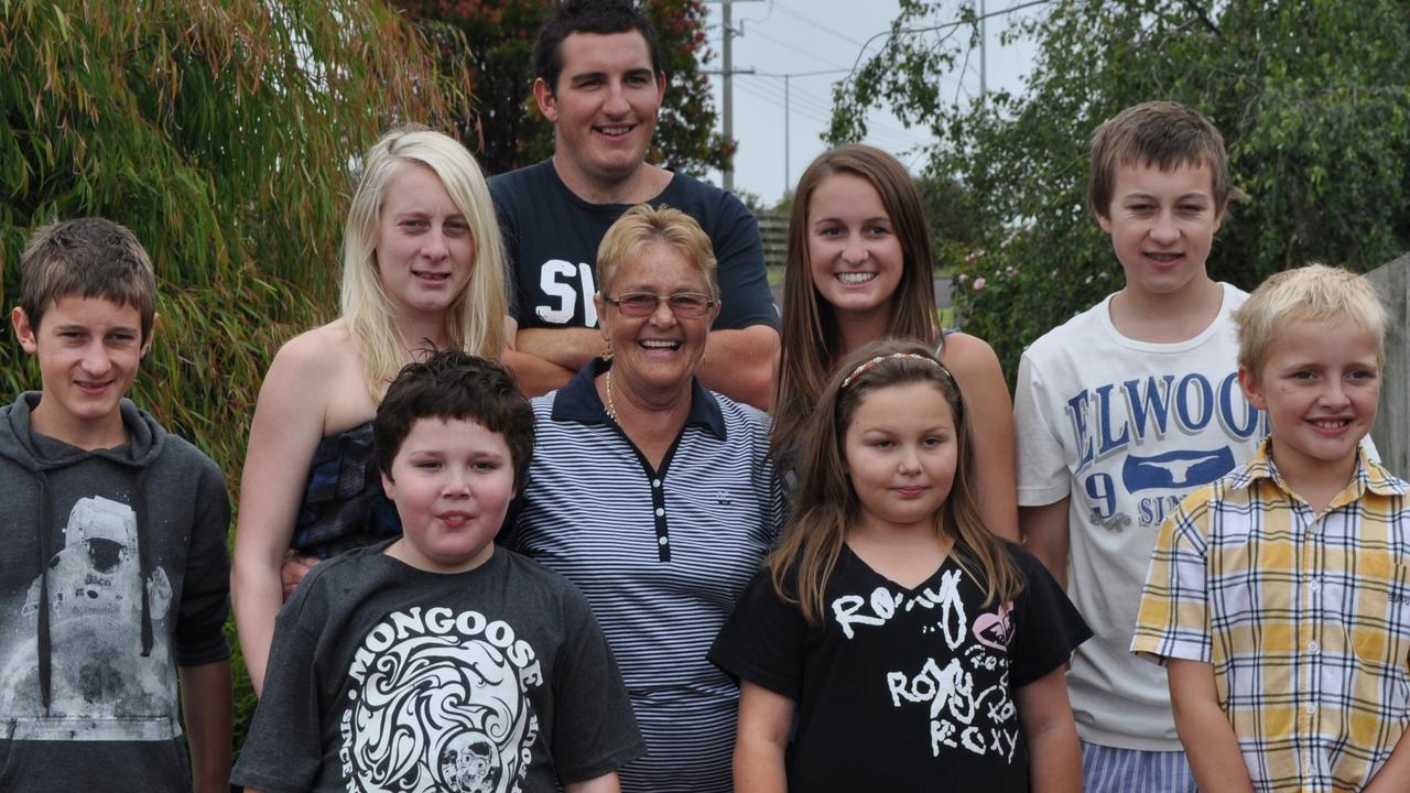 Sandra Green with her eight grandchildren: Abbey, Sam, Katie, Riley, Jack, Corey, Harry and Maggie.