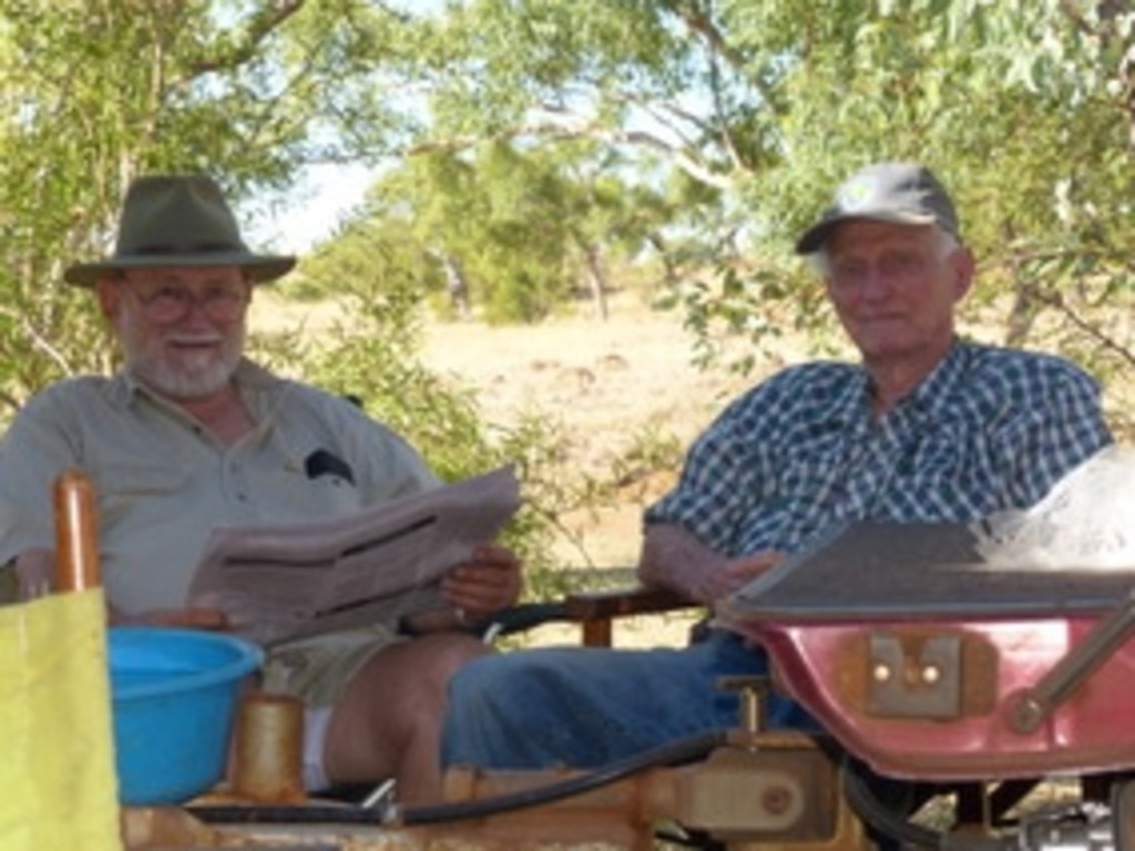 Leading lawyer and academic Geoff James (left), pictured with his older brother Earl James on a family bush trip in 2015.