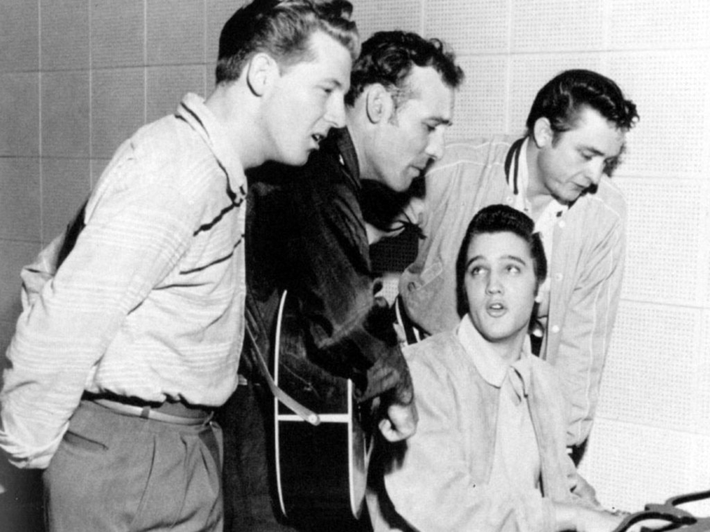 Jerry Lee Lewis, left, Carl Perkins, Elvis Presley and Johnny Cash in 1956.