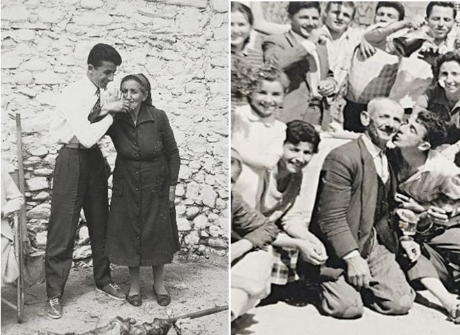 Left – 1957, Eleftherios, 16 with his mother Minodora at Easter. Right – with his father, Ioannis